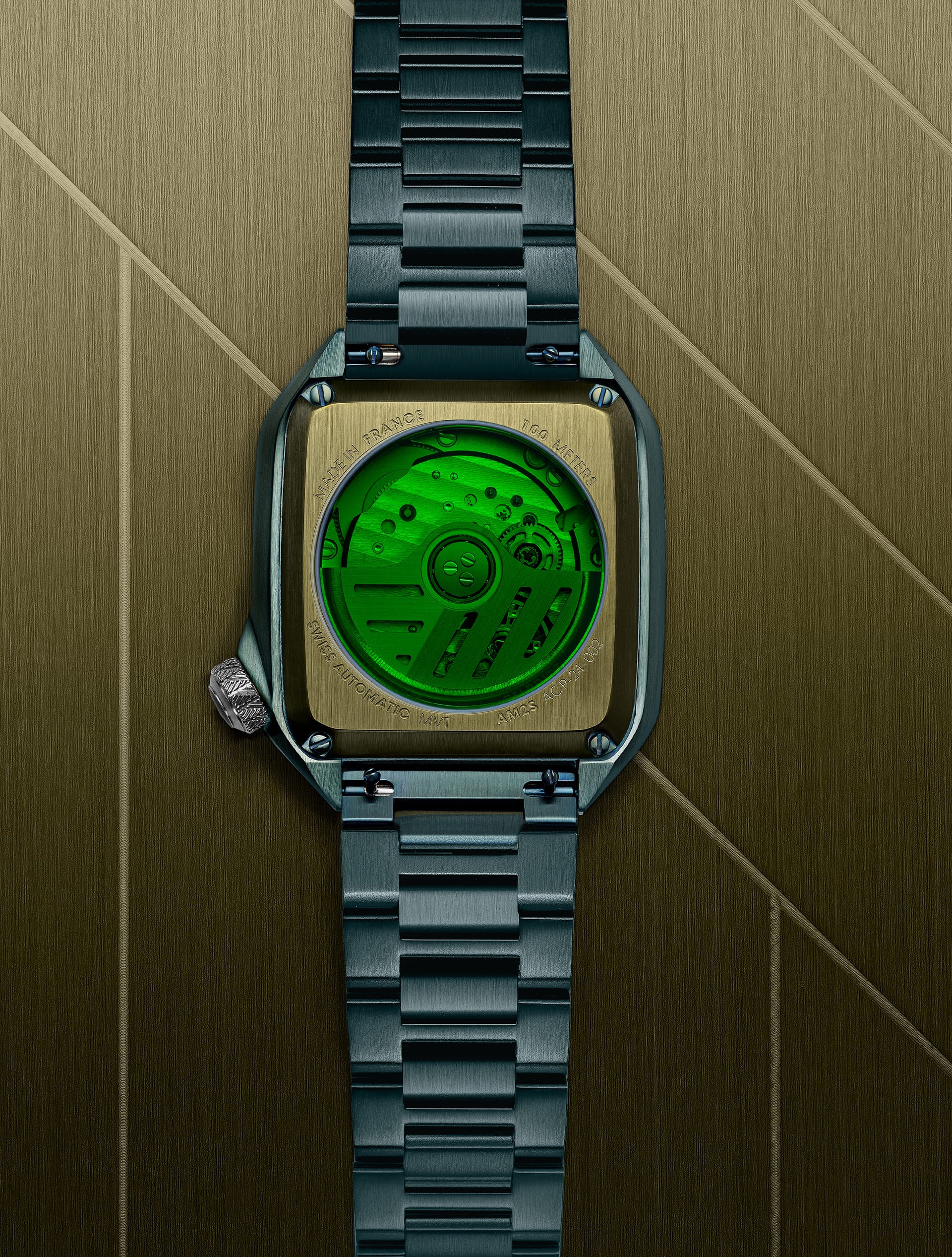 Montre March LA.B AM2 Slim automatique Corporate equipée d'un bracelet en acier PVD vert de dos