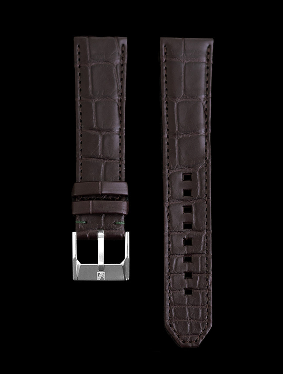 Bracelet Hirsch Modena Marron Doré 18mm couture blanche Bracelet Hirsch Modena Marron Doré 18mm couture blanche